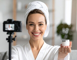 influencer, social media, cosmetics, beauty, blogging working beautician elegance presenter expertise feedback femininity comparison confidence identity looking at camera relaxation routine cruelty