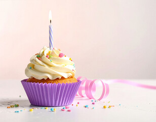 muffin, candle, birthday, party cakevanilla single fire white occasion happiness joy greeting creamy nobody sugar sparkle confetti fun bright cheerful confectionery decorated sweet food colours wish