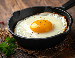 fried egg, breakfast, egg, pan, yolk, white, ritual enjoyment yellow nourishment cholesterol black cookery fries horizontal freshness eatery round gastronomy home dieting stove gold