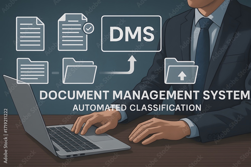 Poster document management system illustration for automated classification and workflow automation