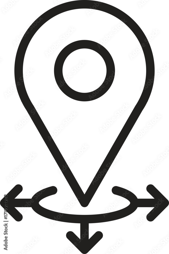 Poster location, map, address icon. map marker icon with arrows indicating direction and movement.