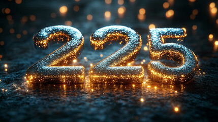 Sparkling 225 on dark surface with bokeh background