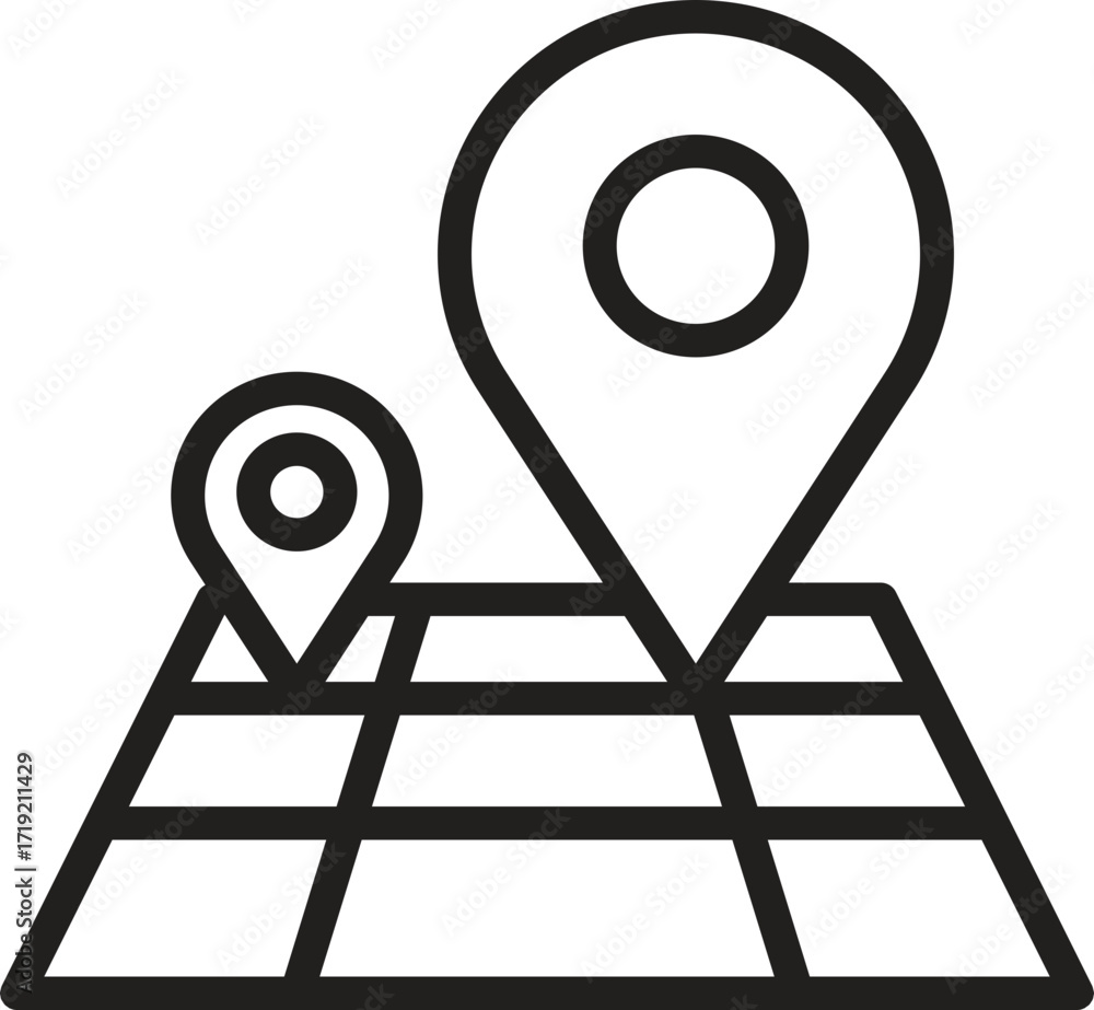 Poster location, map, address icon. map with location pins indicating specific points of interest.