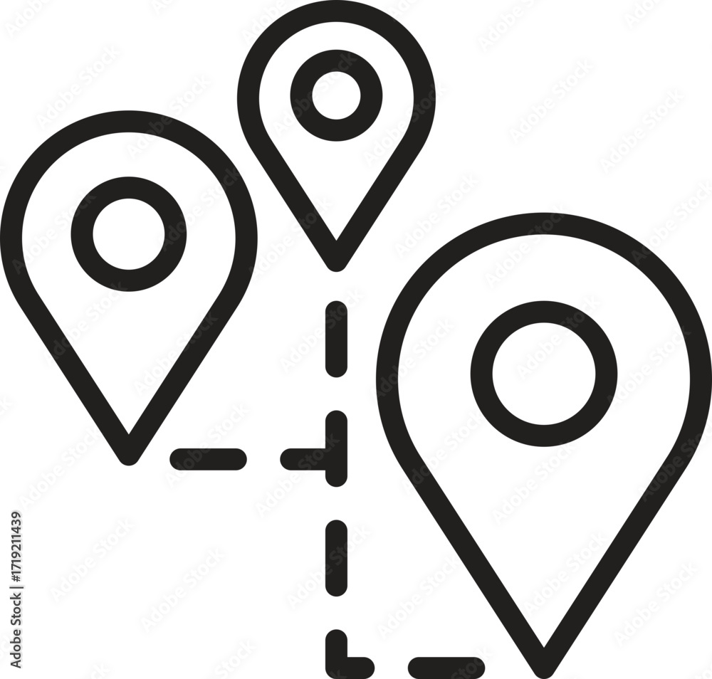 Poster location, map, address icon. map markers connected by lines symbolizing navigation and location trac
