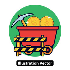 Mining Riches Gold Coins in Mine Cart Illustration