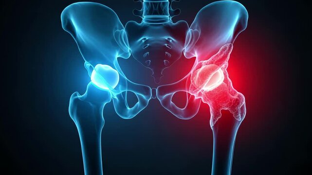 Animated hip joint pain video with inflammation, perfect for medical education or healthcare marketing materials showcasing joint conditions