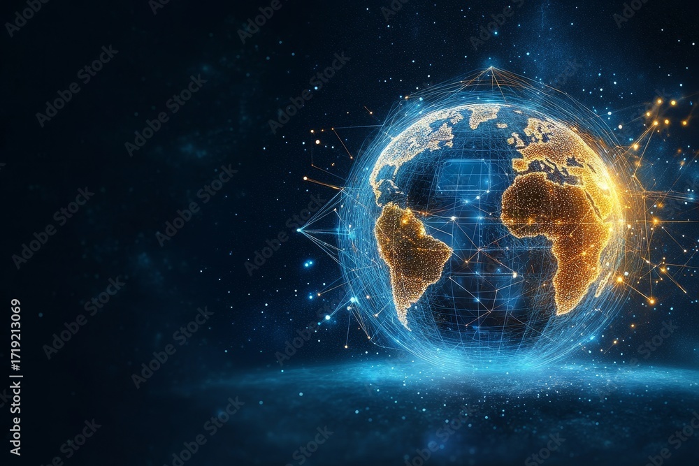 Poster a captivating visual of global connectivity a digital earth with illuminated networks