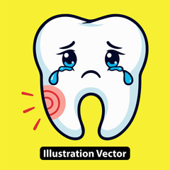 Sad Tooth with Pain and Tears Vector Illustration