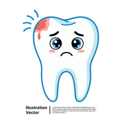 Sad Cartoon Tooth with Cavity Needs Dental Care