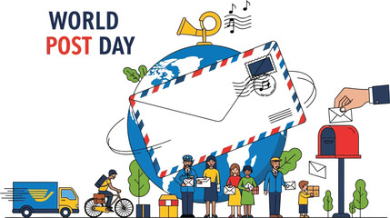 Naklejka premium World Post Day illustration with global mail delivery and communication