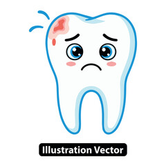 Sad Tooth Cartoon Vector Illustration with a Cavity and Bleeding Gum, Dental Care Concept