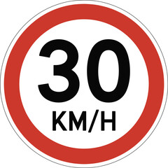 Vector illustration of a 30 km/h speed limit traffic sign scalable eps icon silhouette vector illustration white background