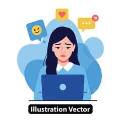 Young woman overwhelmed by constant social media notifications, experiencing digital stress and online pressure