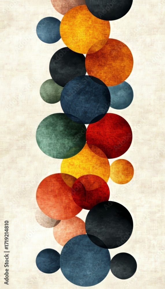 Poster vibrant abstract art with colorful overlapping circles on a textured background, dynamic design