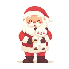 Cute illustration of smiling santa claus holding polar bear doll cute christmas outdoors.