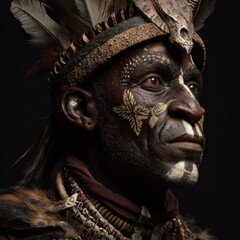 Portrait of a Tribal Elder with Face Paint and Headdress