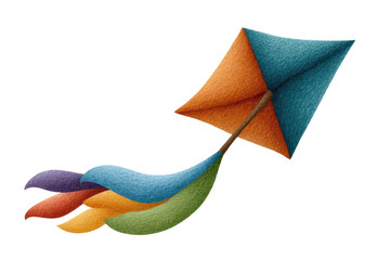 A vibrant, multicolored kite with flowing tails, designed to evoke a sense of playfulness and freedom in the air.