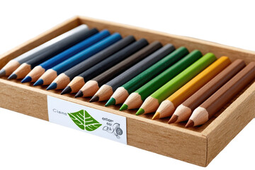 A vibrant assortment of colored pencils arranged neatly in a wooden box, showcasing a variety of shades for artistic use.