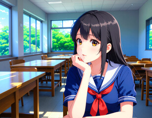 物思いに耽る高校生