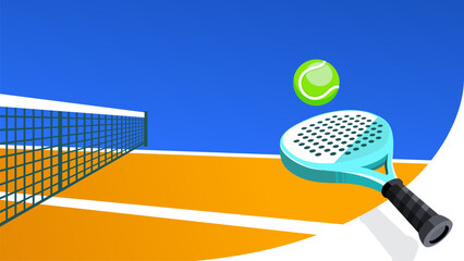 Padel tennis illustration vector design background. Modern minimalist padel or tennis racket and ball vector illustration