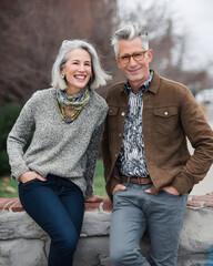 Portrait of a smiling senior couple. Happy and stylish lifestyle image