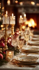 An elegant christmas table setting with red and gold decorations