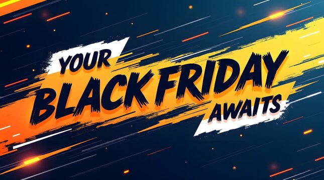An energetic and motivational Black Friday banner designed to inspire shoppers. The design's vibrant colors and dynamic lines make it perfect for conveying excitement and urgency.