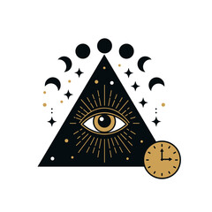 Esoteric Eye in Black Triangle with Moons