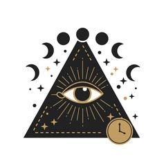 Mystic Triangle with All Seeing Eye and Moon Phases