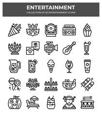 Collection of 25 Entertainment Icons. Party. Celebration. and Festive Elements