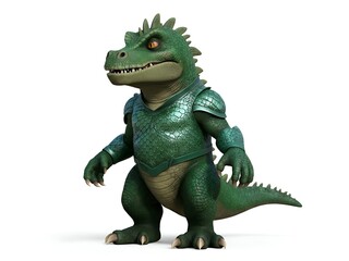 Obraz premium A muscular, green, moss-covered humanoid creature with horns and vines growing on its body, standing against a white background.