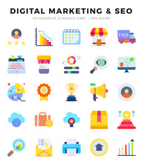 DIGITAL MARKETING & SEO Icon Pack 25 Vector Symbols for Web Design.