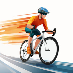 Naklejka premium Dynamic illustration of a cyclist speeding forward, embodying endurance and peak performance in an athletic race or training session, captured with vibrant energy