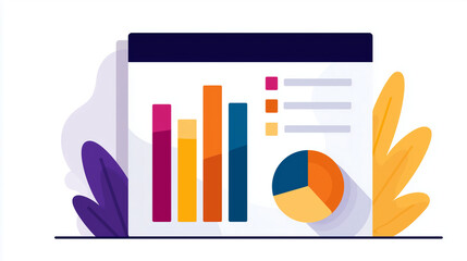 Colorful data visualization with charts and graphs on a screen.