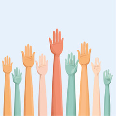 Fototapeta premium A vibrant collection of hands reaching upwards, representing unity, engagement, and the spirit of community involvement and collective decisions