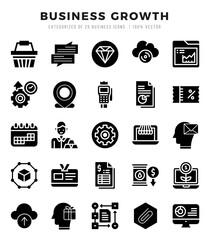Business Growth Icons Pack Glyph Style. Vector illustration.