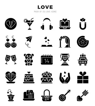 Collection of Love 25 Glyph Icons Pack.