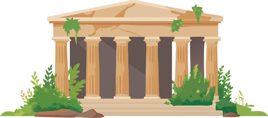 Stylized vector image of an ancient Greek temple featuring iconic columns and a gabled roof design. © Rizky