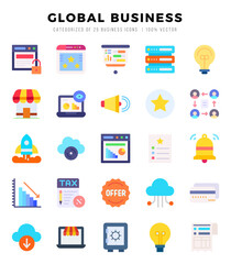 Global Business icons Pack. Flat icons set. Global Business collection set. Simple vector icons.