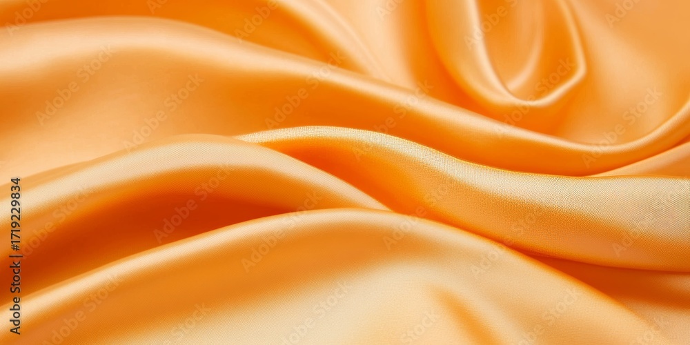 Poster elegant abstract design featuring flowing orange waves of silk fabric with soft textures and shimmer
