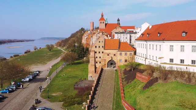 Beautiful architecture of the Granaries in Grudziadz by the Wisla river, Poland.