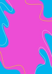 Pink background with blue curved motif and white lines