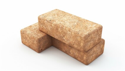 Two light brown rectangular blocks rest on a white background, slightly overlapping, showcasing a textured, possibly porous, surface
