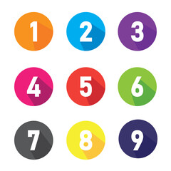 Set of numbers . Number circles set1 to 10 . Set of Round 1-10 numbers icon for education . colorful, sky Vector illustration 