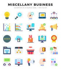Miscellany Business Icons Pack Flat Style. Vector illustration.