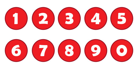 Colourful collection of isolated round number icons for 0 - 9