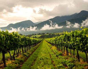 Fototapeta premium Vineyard landscape at sunrise (1)