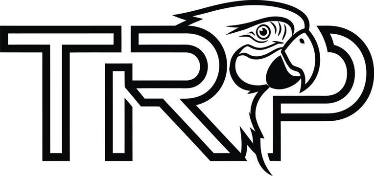 Bold trp logo featuring a stylized parrot head integrated into the letter p