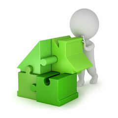 3d small people - builds a house out of puzzles