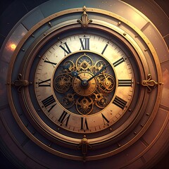 Intricate antique clock face, gears visible